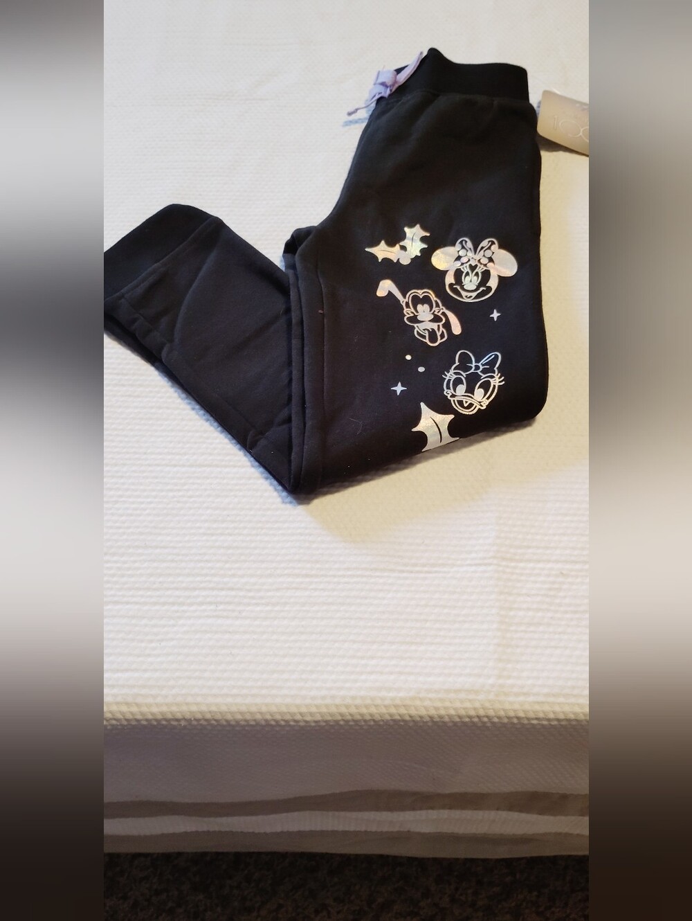 Disney 100 Black Jogger Sweatpants Girls Size XS Minnie Mouse Pluto Daisy.
